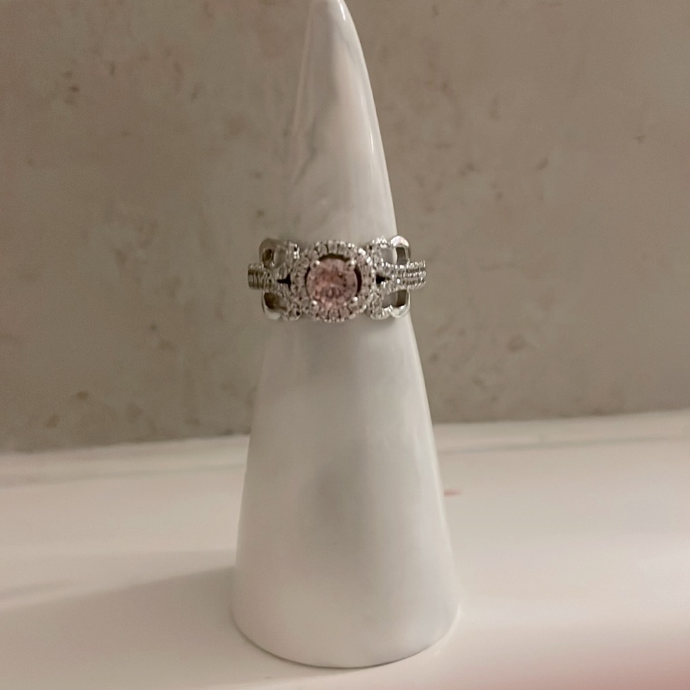 Pink Gemstone Butterfly Silver Band Costume Jewelry Ring Size 6